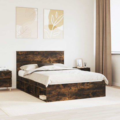 Bed Frame Smoked Oak 140 x 200 cm Solid Pine Wood