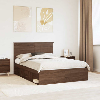 Bed Frame with Headboard Brown Oak 140 x 200 cm Solid Pine Wood