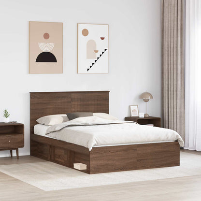 Bed Frame with Headboard Brown Oak 140 x 200 cm Solid Pine Wood