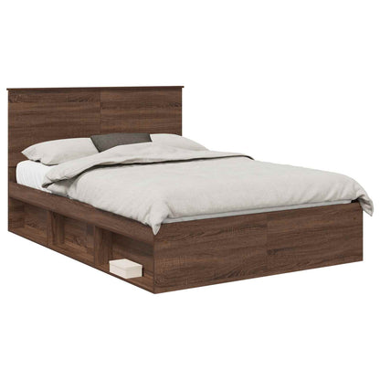 Bed Frame with Headboard Brown Oak 140 x 200 cm Solid Pine Wood