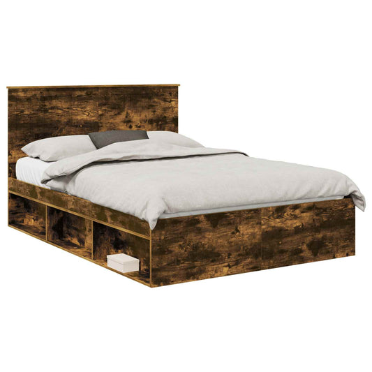 Bed Frame Smoked Oak 140 x 190 cm Solid Pine Wood