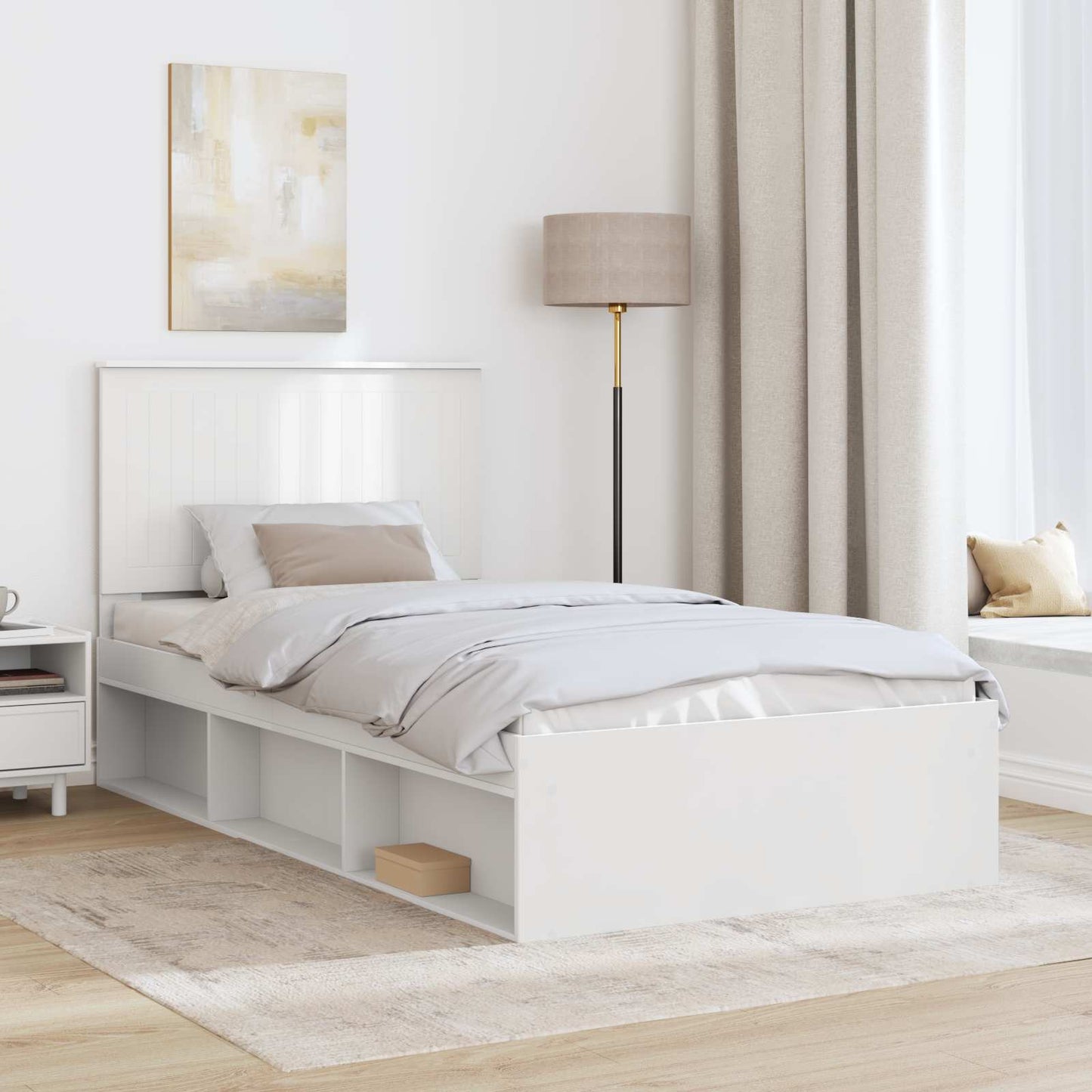 Bed Frame with Headboard White 100 x 200 cm Solid Pine Wood