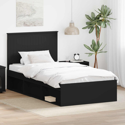 Bed Frame with Headboard Black 100 x 200 cm Solid Pine Wood
