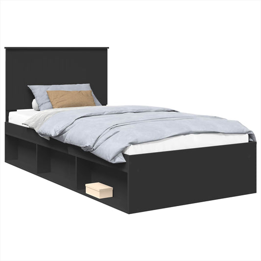 Bed Frame with Headboard Black 100 x 200 cm Solid Pine Wood