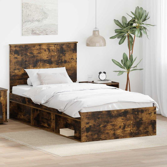 Bed Frame Smoked Oak 100 x 200 cm Solid Pine Wood