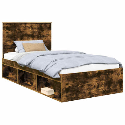 Bed Frame Smoked Oak 100 x 200 cm Solid Pine Wood