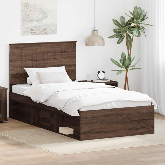 Bed Frame with Headboard Brown Oak 100 x 200 cm Solid Pine Wood