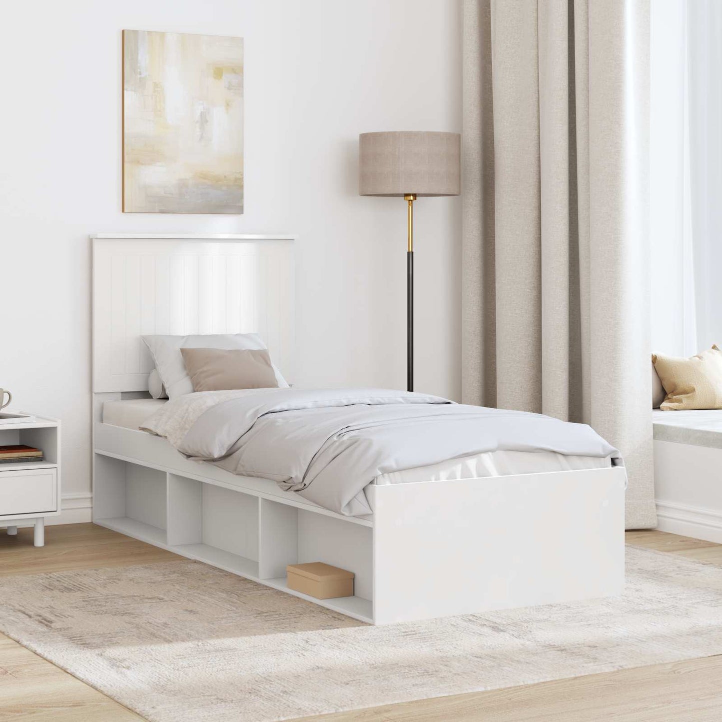 Bed Frame with Headboard White 75 x 190 cm Solid Pine Wood