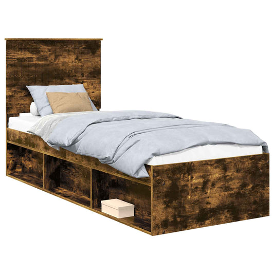 Bed Frame with Headboard Smoked Oak 75 x 190 cm Solid Pine Wood