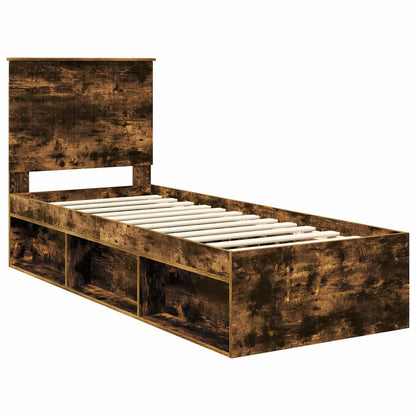 Bed Frame with Headboard Smoked Oak 75 x 190 cm Solid Pine Wood