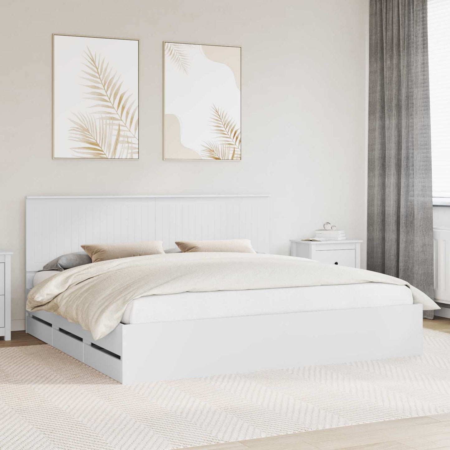 Bed Frame with Drawer White 200 x 200 cm Engineer Wood