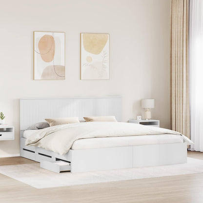 Bed Frame with Drawer White 200 x 200 cm Engineer Wood