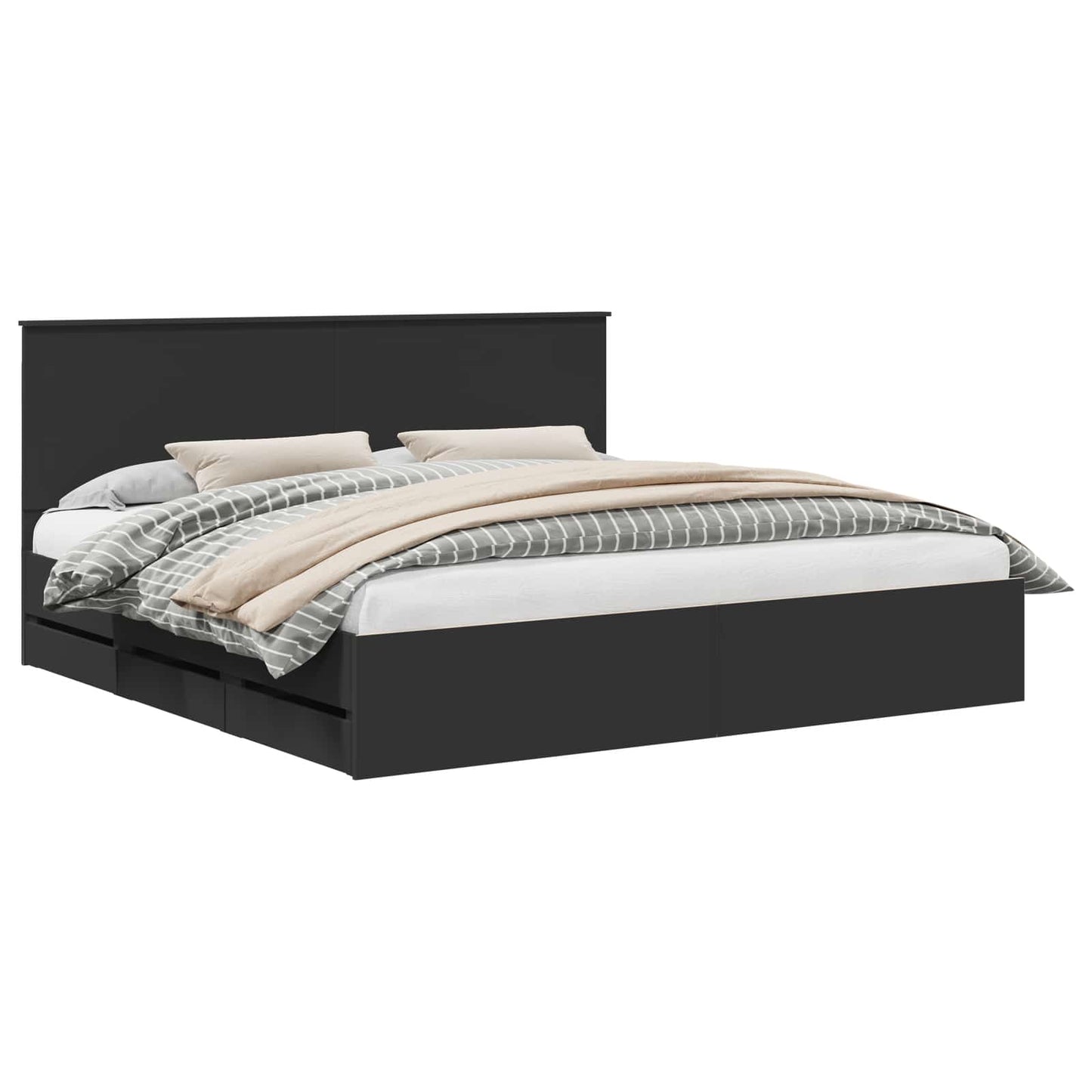 Bed Frame with Drawer Black 200 x 200 cm Engineer Wood