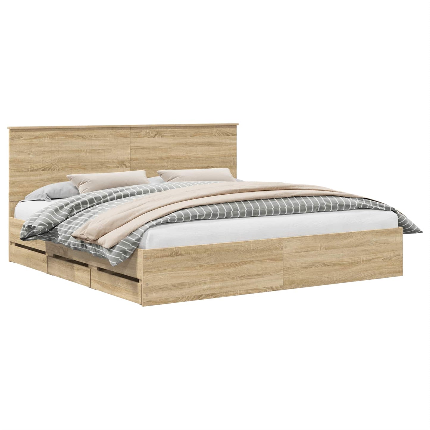 Bed Frame with Drawer Sonoma Oak 200 x 200 cm Engineer Wood