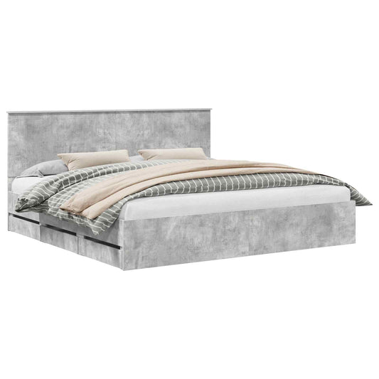 Bed Frame with Drawer Concrete Grey 200 x 200 cm Engineer Wood