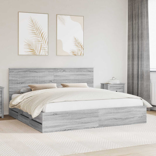 Bed Frame with Drawer Grey Sonoma 200 x 200 cm Engineer Wood