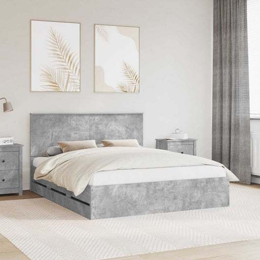 Bed Frame with Drawer Concrete Grey 160 x 200 cm Engineer Wood