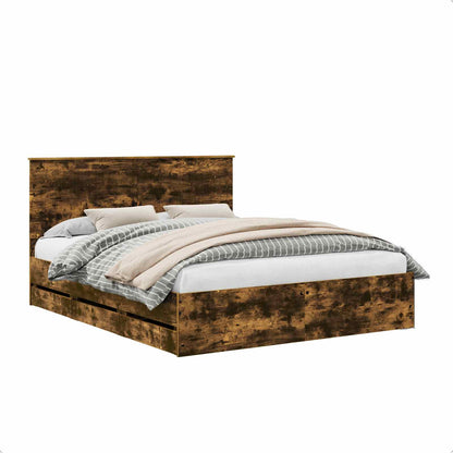 Bed Frame with Drawer Smoked Oak 160 x 200 cm Engineer Wood