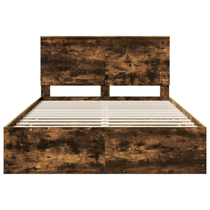 Bed Frame with Drawer Smoked Oak 140 x 200 cm Engineer Wood