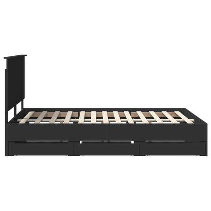 Bed Frame with Drawer Black 140 x 190 cm Engineer Wood