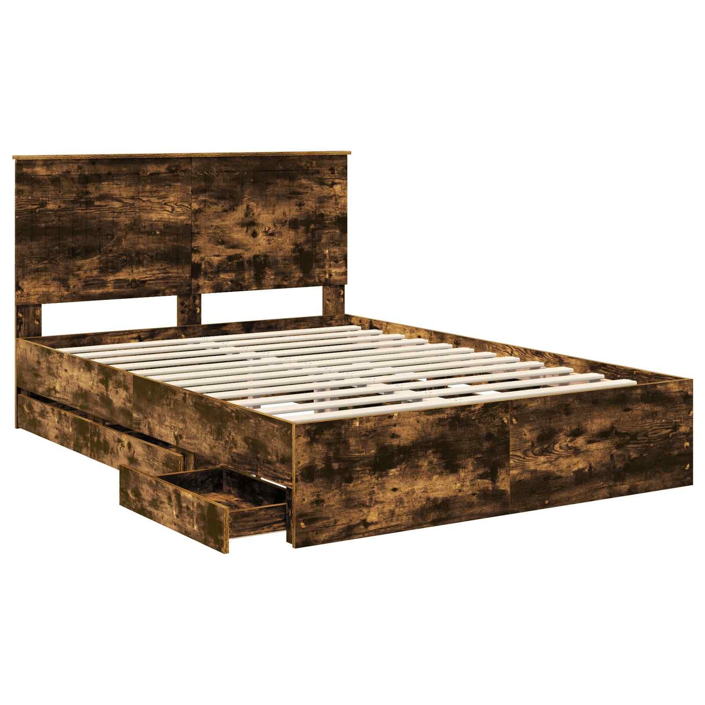 Bed Frame with Drawer Smoked Oak 135 x 190 cm Engineer Wood