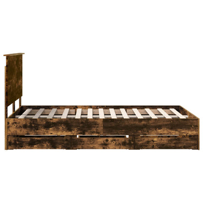 Bed Frame with Drawer Smoked Oak 120 x 190 cm Engineer Wood