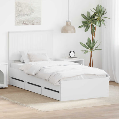 Bed Frame with Drawer White 90 x 200 cm Engineer Wood