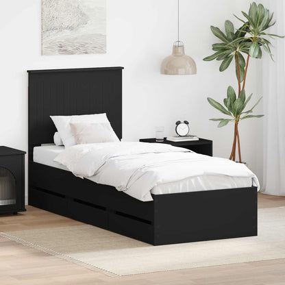 Bed Frame with Drawer Black 90 x 200 cm Engineer Wood