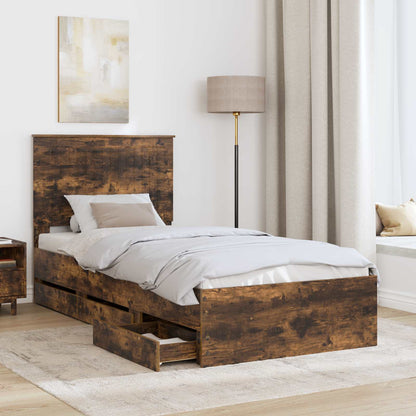 Bed Frame with Drawer Smoked Oak 90 x 200 cm Engineer Wood