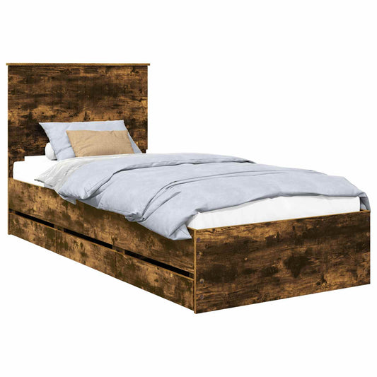Bed Frame with Drawer Smoked Oak 90 x 200 cm Engineer Wood