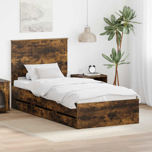 Bed Frame with Drawer Smoked Oak 90 x 190 cm Engineer Wood