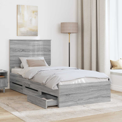 Bed Frame with Drawer Grey Sonoma 90 x 190 cm Engineer Wood