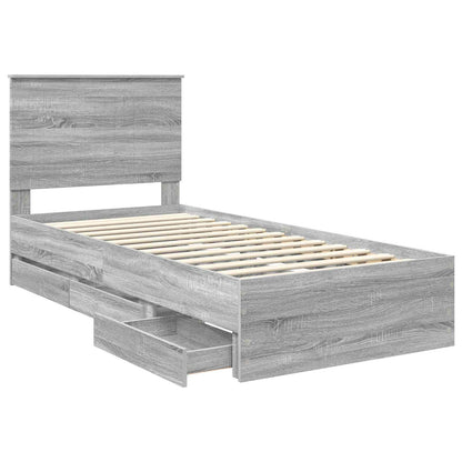 Bed Frame with Drawer Grey Sonoma 90 x 190 cm Engineer Wood