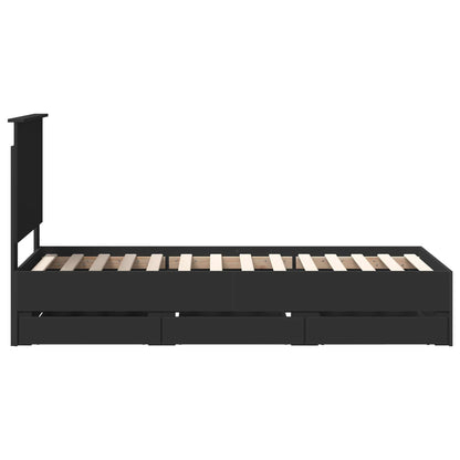 Bed Frame with Drawer Black 75 x 190 cm Engineer Wood