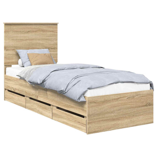 Bed Frame with Drawer Sonoma Oak 75 x 190 cm Engineer Wood
