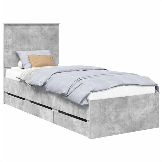 Bed Frame with Drawer Concrete Grey 75 x 190 cm Engineer Wood