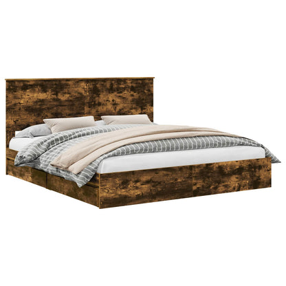 Storage Bed with Drawer Smoked Oak 180 x 200 cm Engineered Wood
