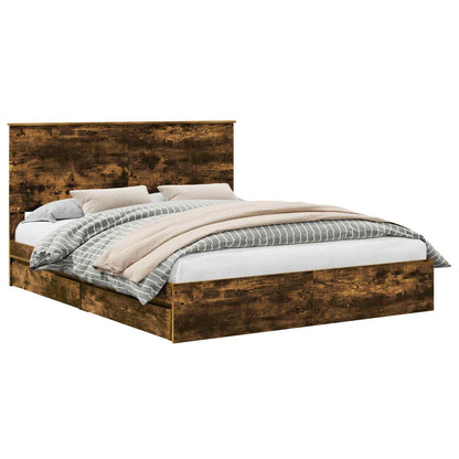 Storage Bed with Drawer Smoked Oak 160 x 200 cm Engineered Wood