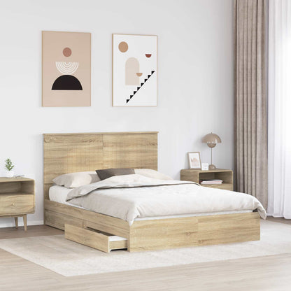 Storage Bed with Drawer Sonoma Oak 135 x 190 cm Engineered Wood