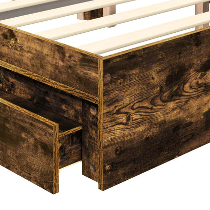 Storage Bed with Drawer Smoked Oak 135 x 190 cm Engineered Wood