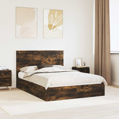 Storage Bed with Drawer Smoked Oak 135 x 190 cm Engineered Wood