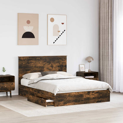 Storage Bed with Drawer Smoked Oak 135 x 190 cm Engineered Wood