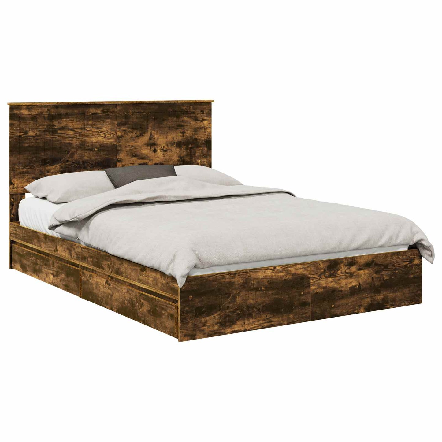 Storage Bed with Drawer Smoked Oak 135 x 190 cm Engineered Wood