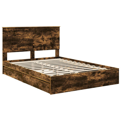 Storage Bed with Drawer Smoked Oak 135 x 190 cm Engineered Wood