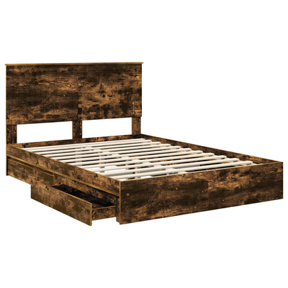 Storage Bed with Drawer Smoked Oak 135 x 190 cm Engineered Wood