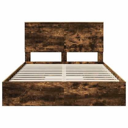 Storage Bed with Drawer Smoked Oak 135 x 190 cm Engineered Wood