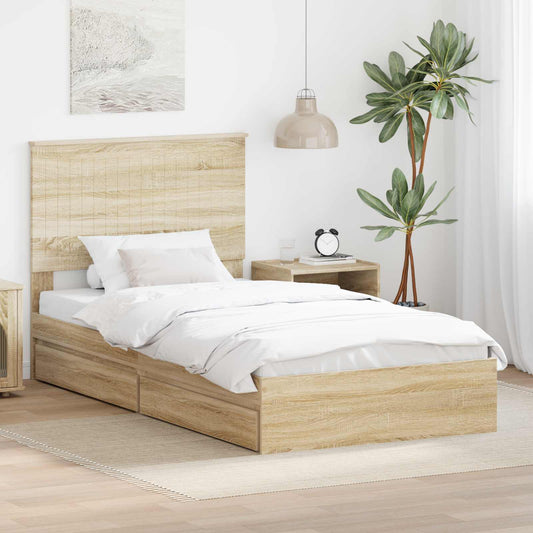 Storage Bed with Drawer Sonoma Oak 100 x 200 cm Engineered Wood