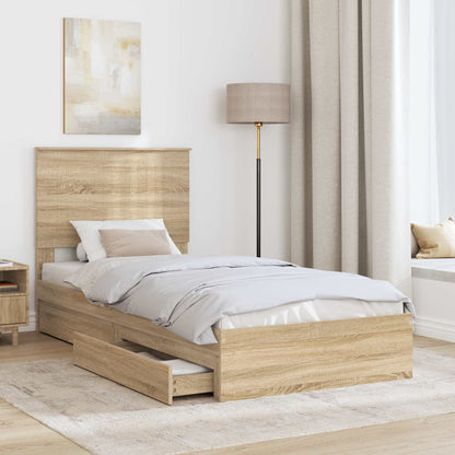Storage Bed with Drawer Sonoma Oak 90 x 200 cm Engineered Wood