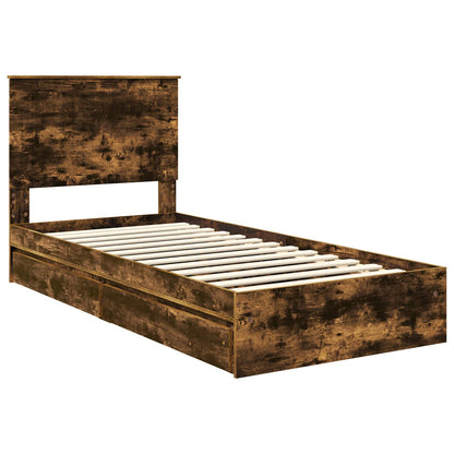 Storage Bed with Drawer Smoked Oak 90 x 200 cm Engineered Wood