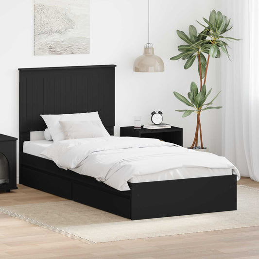Storage Bed with Drawer Black 90 x 190 cm Engineered Wood